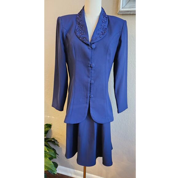 Vintage L.G. Star Women's 2 Piece Jacket & Skirt Suit Church‎ Formal Size 8 Navy - Picture 1 of 6